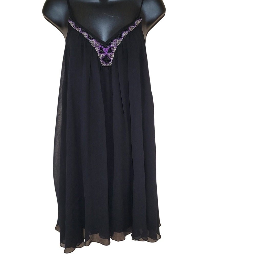 Express Black Beaded V Neck Sleeveless Chiffon Party Dress Sm boho formal sexy